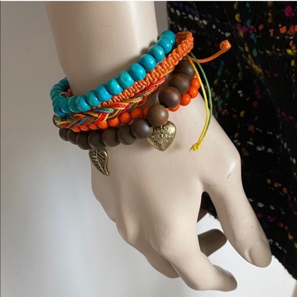 Anthropologie 5 Lot Layering Turquoise Multiple Bracelet Bundle NEW Orange blue - Picture 3 of 3